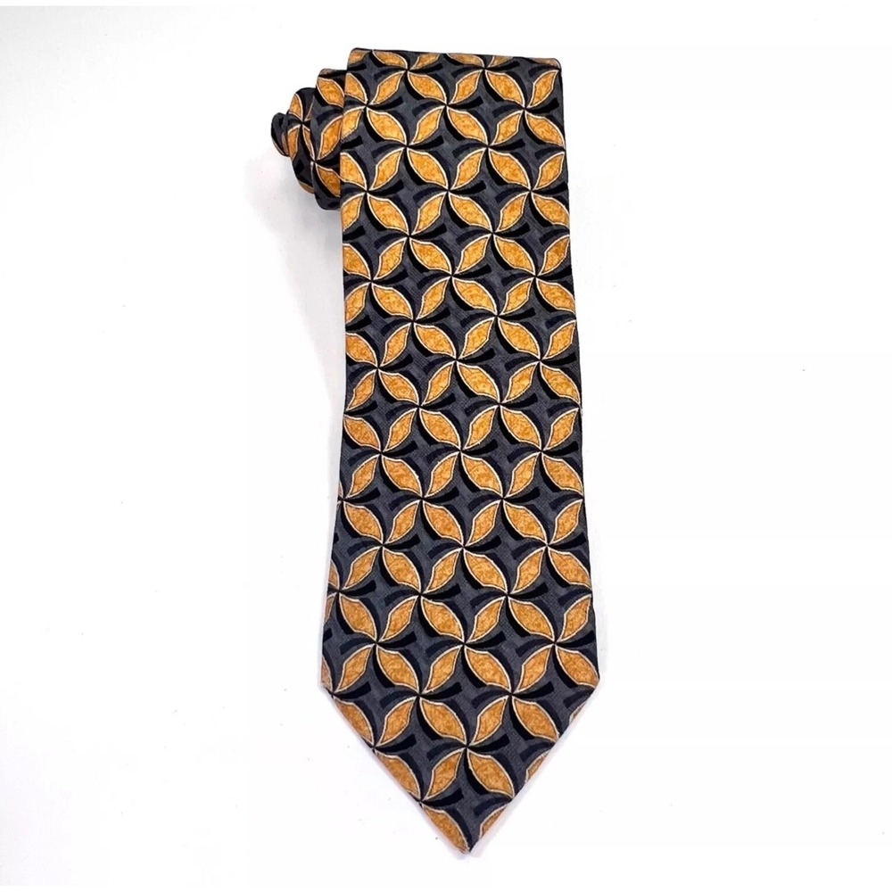 Ermenegildo Zegna Men's Silk Tie Necktie Exclusivo Geometric Orange Gray Vintage